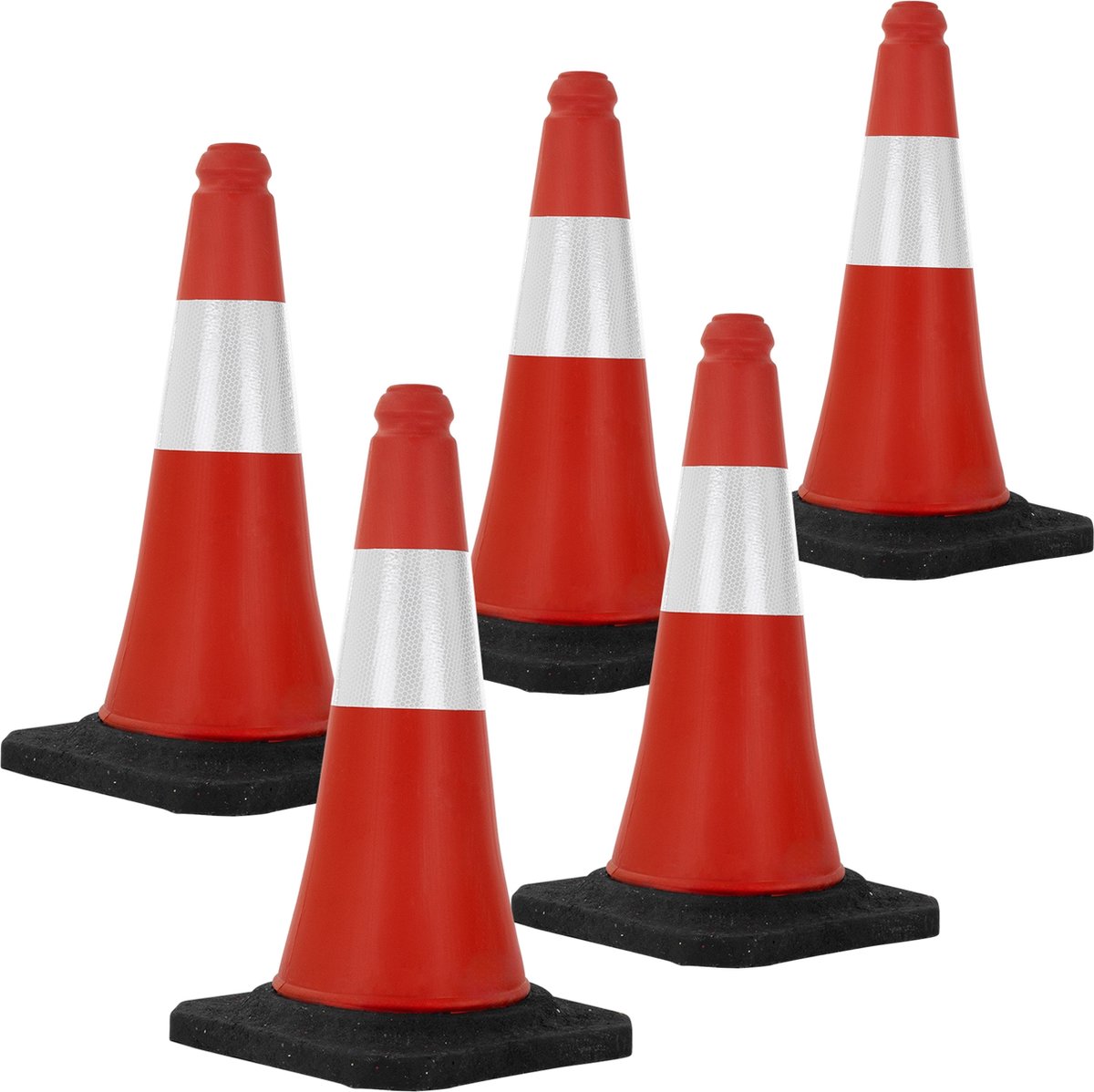 Set van 5 verkeerskegels verkeerskegel pylon reflecterend verzwaard 51cm rood/wit met zware voet
