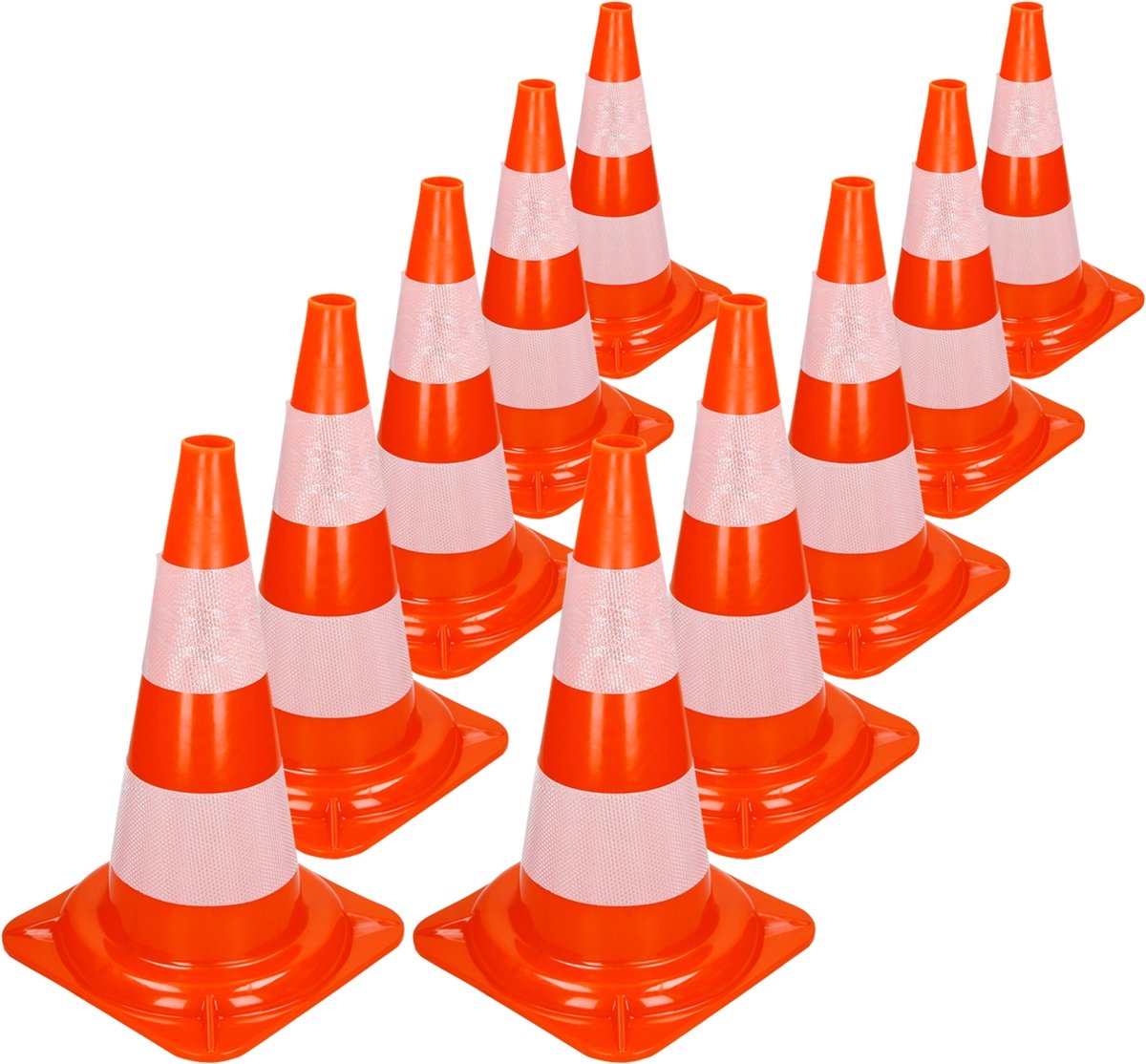Set van 10 verkeerskegels waarschuwingskegels verkeerskegels 47 cm oranje/wit