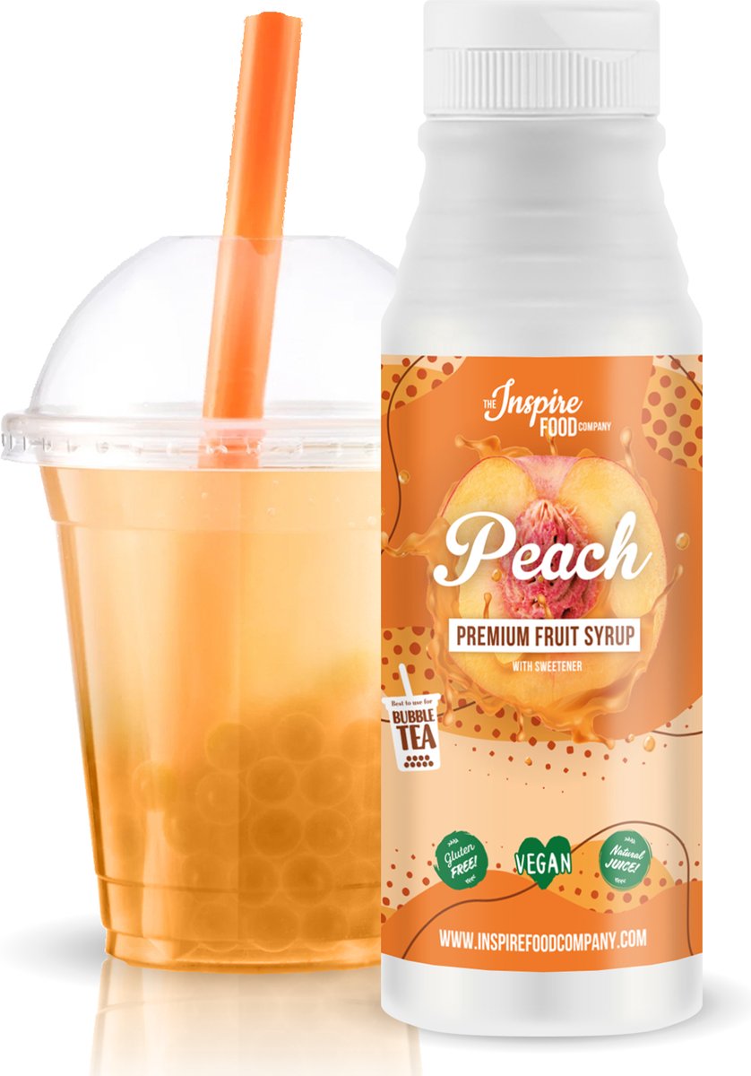Inspire Food Company - Fruit Siroop Bubble Tea - Perzik -100% natuurlijk, geen kunstmatige kleurstoffen toegevoegd - 300 ML