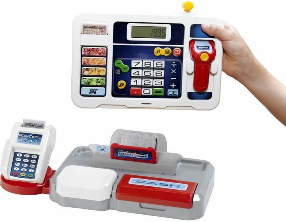 Klein Toys elektronische kassa - afneembare tablet, rekenmachinefunctie, scanner, kaartlezer en een kassa vol speelgeld - 33,42x16,83x22,33 cm - incl. soundbar - grijs rood — afbeelding 18