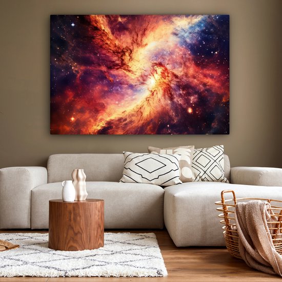 Peinture sur toile 180x120 cm - Décoration murale Néon - Ciel étoilé - Espace - Coloré - Décoration murale salle de jeux - Décoration salle de Gaming - Accessoires Gameroom - Peintures