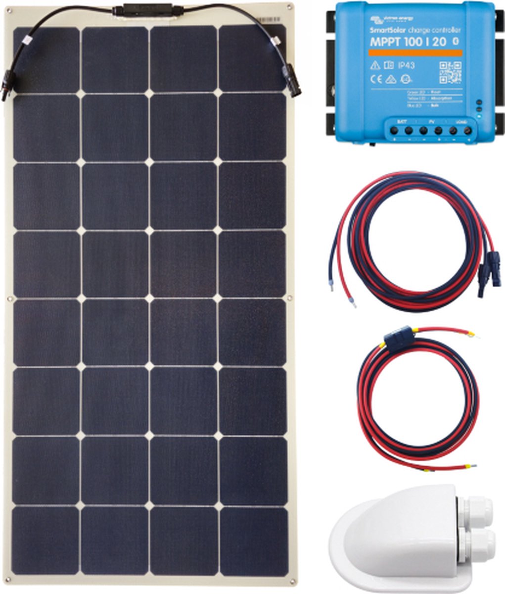 Overloopbare flexibele zonnepanelen set 120Wp premium – Victron Energy MPPT Laadregelaar 100/20 Bluetooth – Zonnepaneel Compleet Pakket - Kabel met connector - zonnepaneel camper - zonnepanelen camper - zonnepanelen boot - caravan