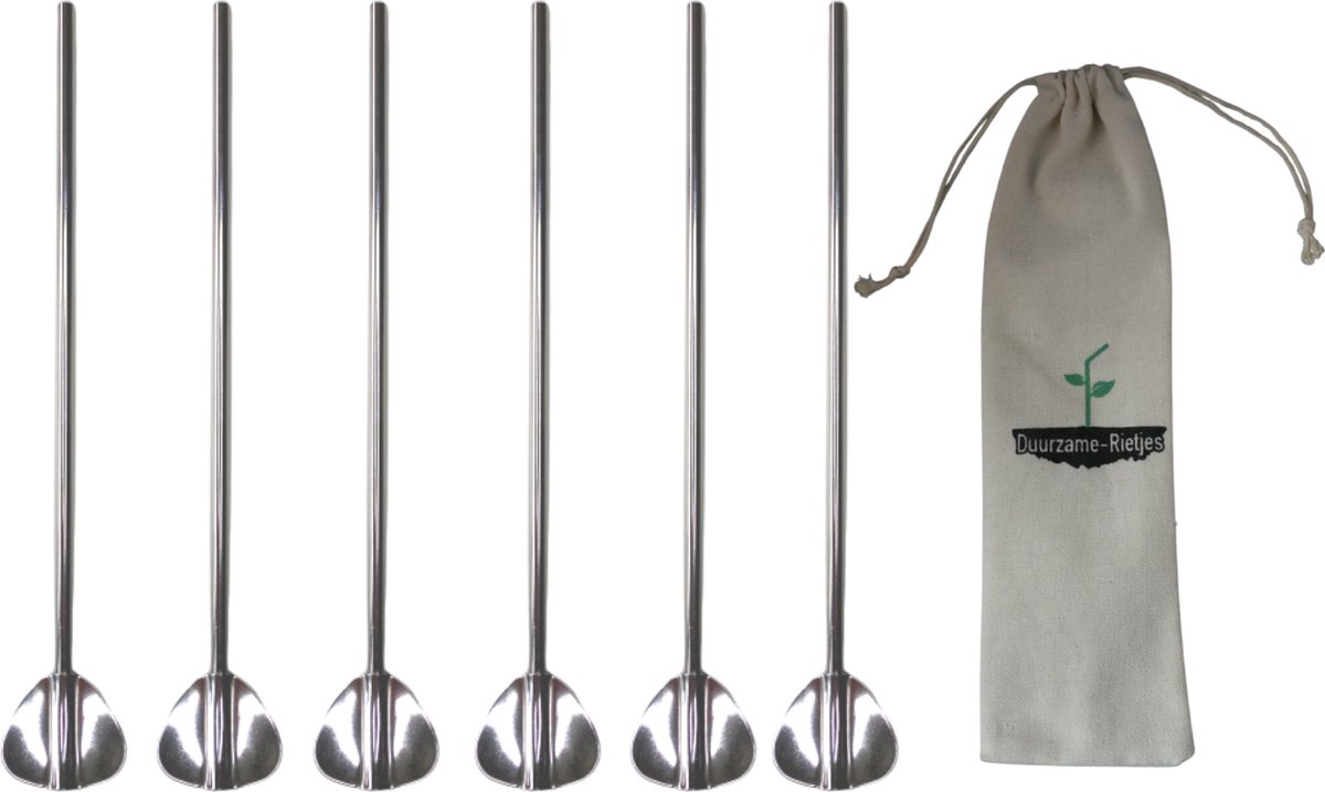 Duurzame-Rietjes RVS Lepelrietjes Zilver 6 Stuks Lepel Rietjes Lange Lepels 21 5 CM Thee Lepels Longdrink Lepels