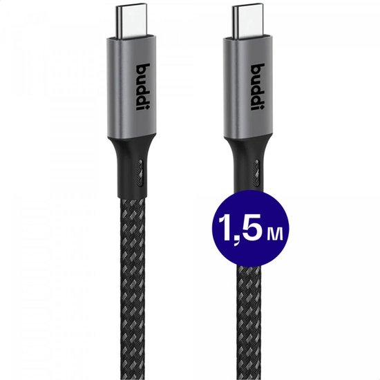 Foto: Buddi flex usb c naar usb c kabel power delivery 8k 60hz videokabel 20gbps dataoverdracht 1 5m zwart