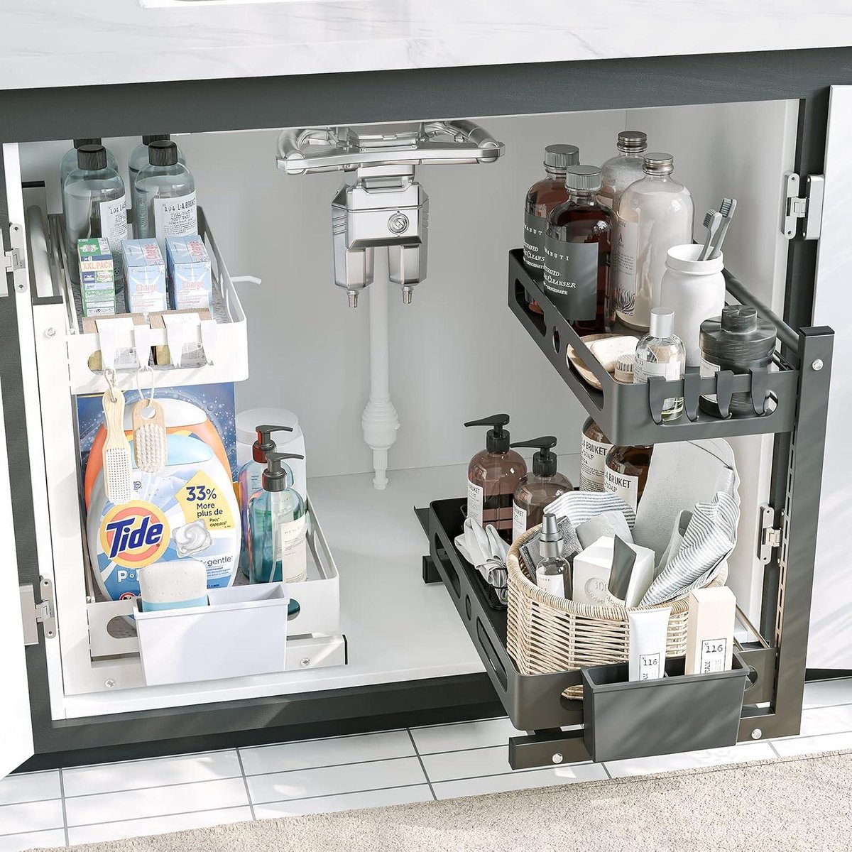 2 Niveaus Onder de Gootsteen Organizer - Uitschuifbare Metalen Kast Plank voor Keuken 2 Niveaus Onder de Gootsteen Organizer - Uitschuifbare Metalen Kast Plank voor Keuken