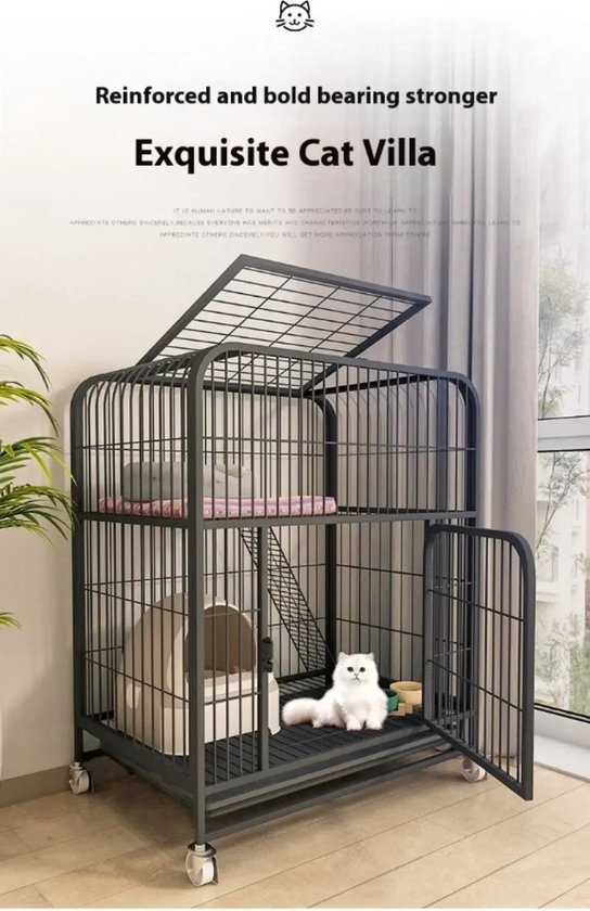DIY Kattenkooi Met Kattenbak – 106x46,5x106 Cm, Ademend, Transparant Raam – Geschikt Voor Kat, Hond, Konijn, Egel – Harsplaten, Stevig En Krasbestendig