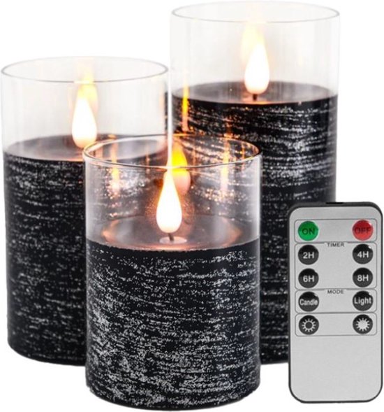 Led kaarsen - Set van 3 - Vlam effect- Timer (8h aan 16h uit) -100/125/150 mm - Kaars - Sfeerkaars