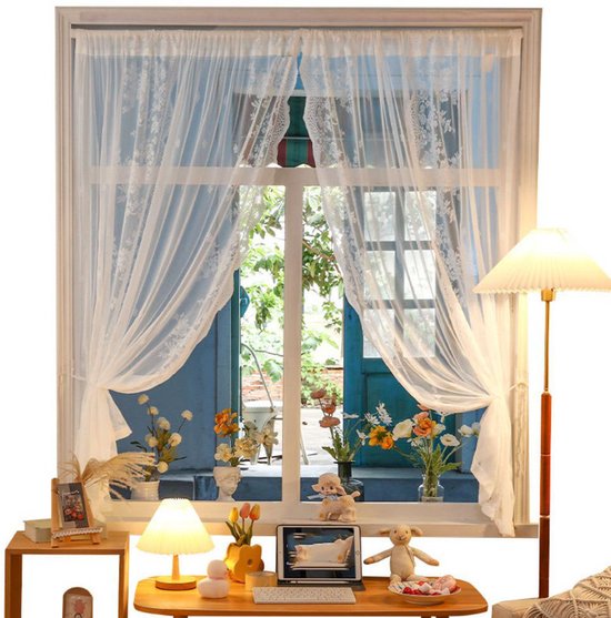 Witte Spitzenvorhänge aus Tüll für das Wohnzimmer, sans Stangen