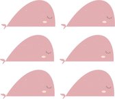 Grote walvissen muurstickers | Roze walvis muurstickers | Set van 6 stickers | 30x16cm