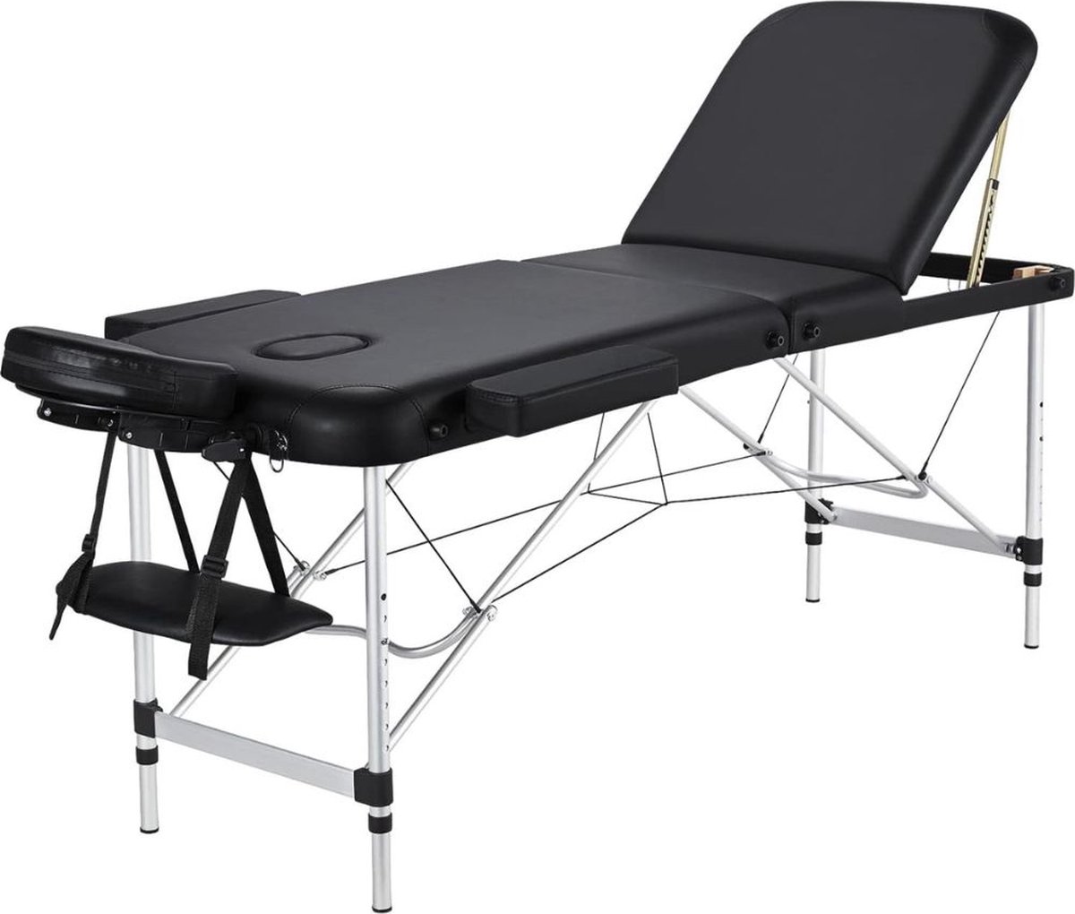 Goedkoopste Zwarte Hoge Kwaliteit Behandeltafel - Massagetafel Inklapbaar - Massagebank - Verstelbaar met Hoofdsteun - Met Opbergkoffer - 2 Zones