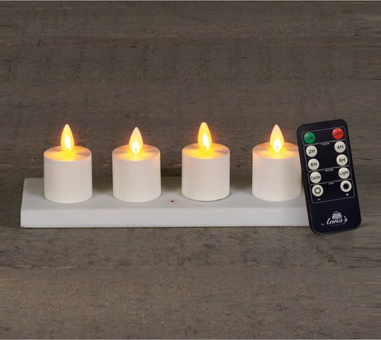 Anna's Collection Oplaadbare LED theelichtjes - 4x -wit - oplaadstation -afstandsbediening