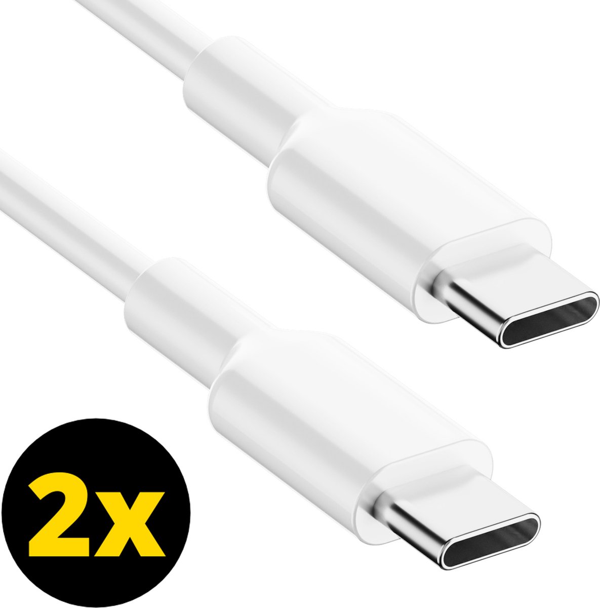2x USB-C Oplader Kabel 60W - USB-C Naar USB-C Kabel - Oplaadkabel - Lader - Laadkabel - Snellader - Universeel - Wit - 1 Meter