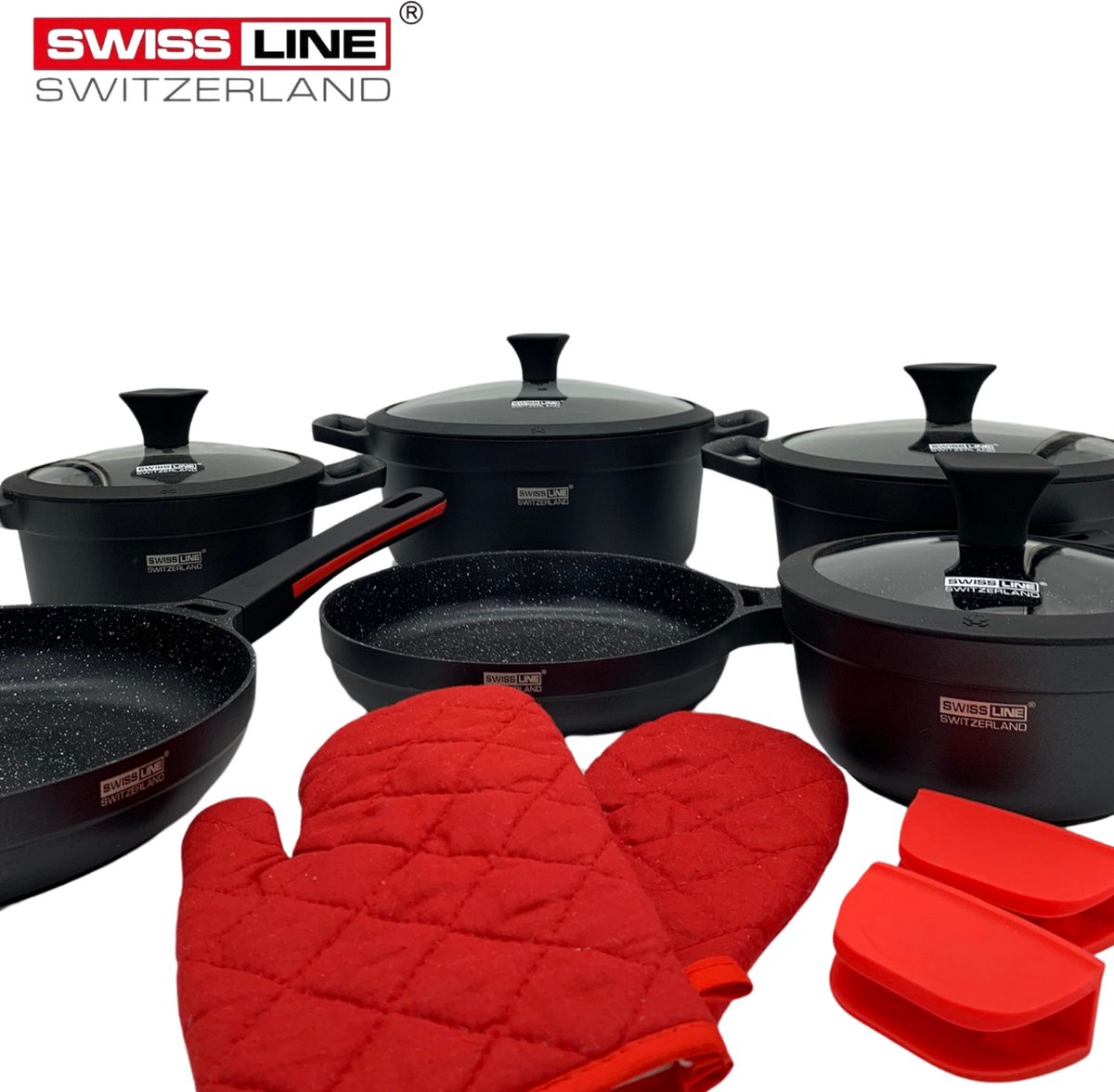 Swiss Line Switzerland - 14 delige pannenset - ZWART/ROOD