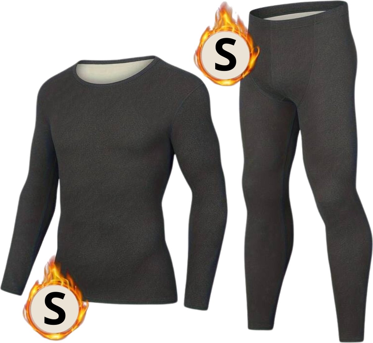 Nivard Thermokleding Set – Thermobroek – Thermoshirt – Thermo – Beenverwarmers – Voor Heren – Fleece – Broek + Shirt – Donker Grijs – Maat S