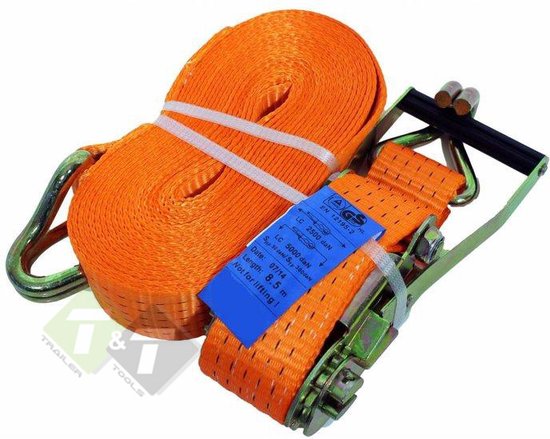 Foto: Spanband sjorband oranje 5 ton 8 meter x 50mm