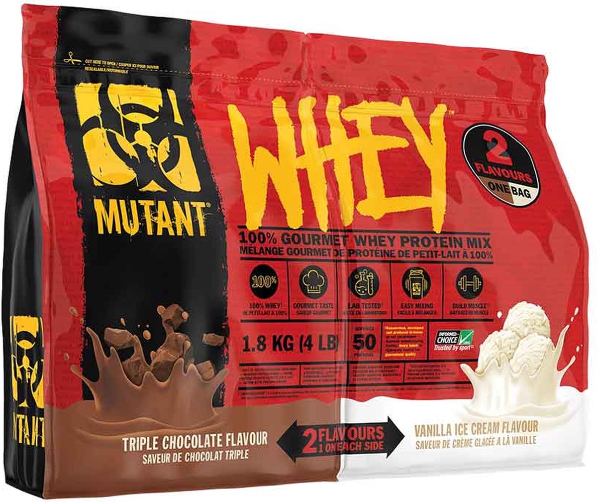 Goedkoopste Mutant Whey Dual Chamber Bag 1800gr Triple Choco / Vanilla Ice