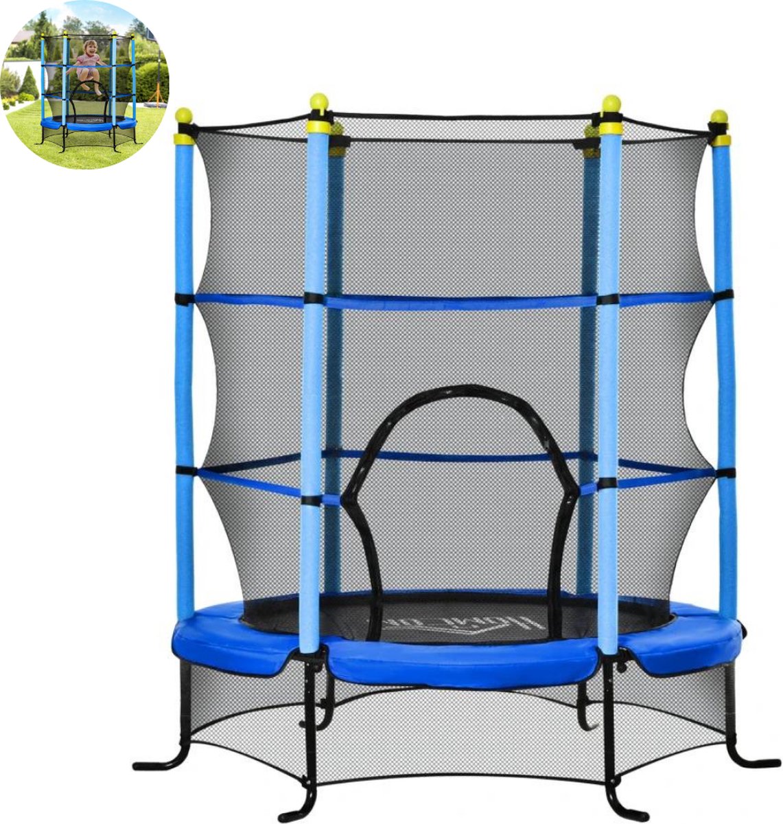 Kinder trampoline - Met veiligheidsnet - Speelgoed - Mini trampoline - Klein - Kinderen - Blauw - Ø140 cm