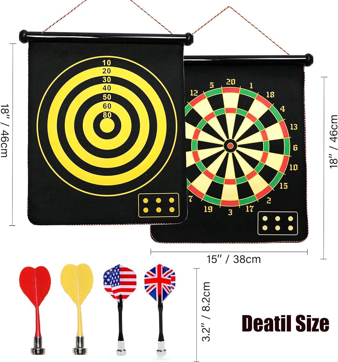 Cible Fléchettes Magnétique 38,1 Cm Double Face Avec 12 Fléchettes - Jeu Sécurisé
