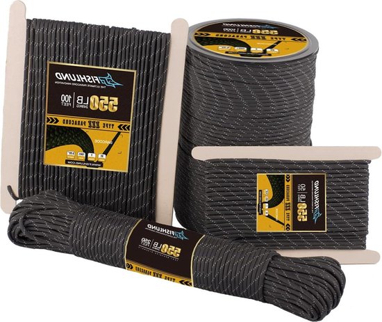 Reflecterend 550 Paracord: Zwart (15meter) | SPECIAAL