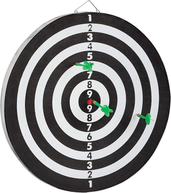 Dartbord X2 met 6 pijlen 43 cm - Dubbelzijdig klassiek dartbord voor thuis - Tuin steeldarts zwart-wit Dartbord van Dart — afbeelding 5