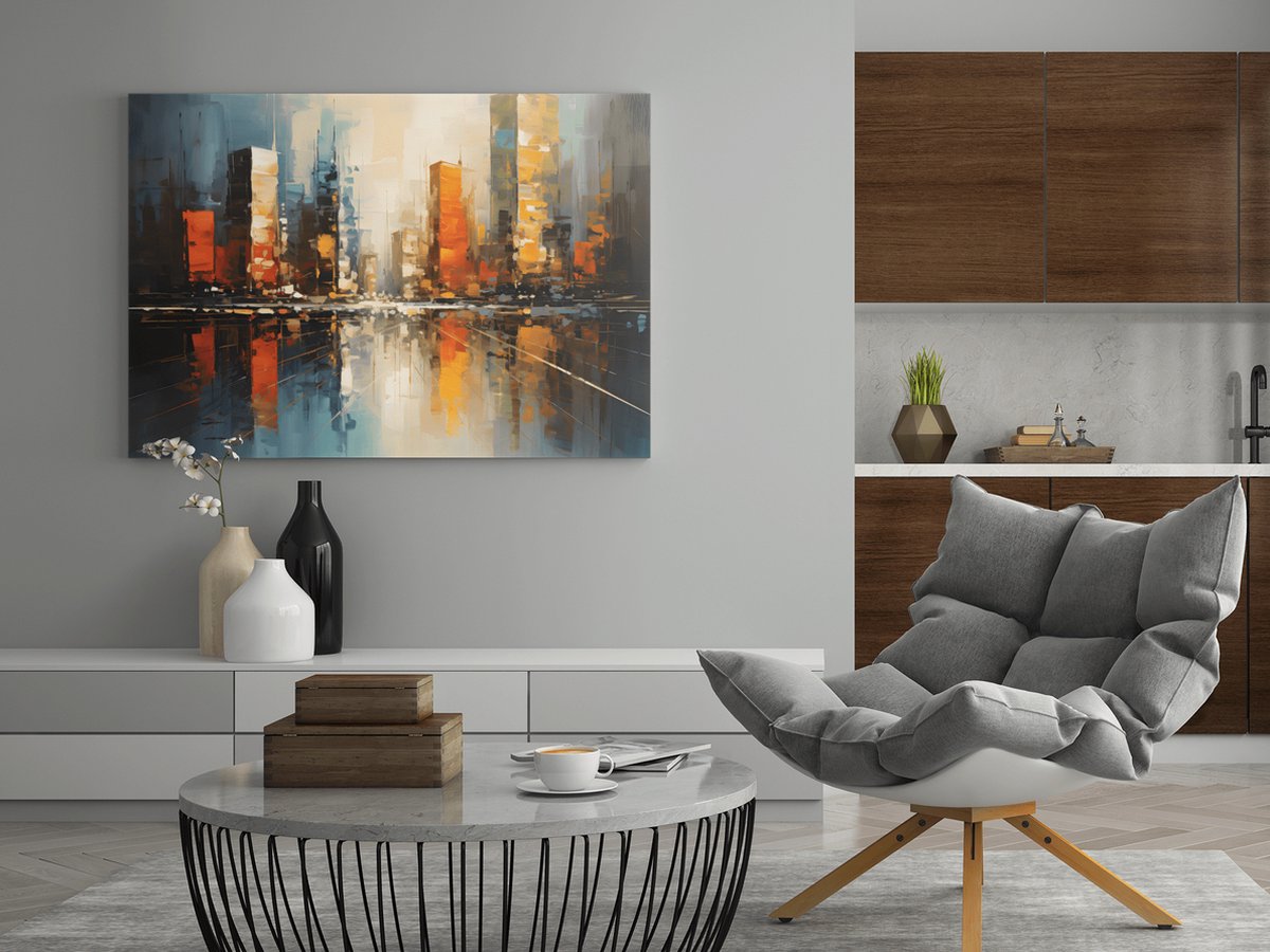 Trendex Global Canvas Schilderij - Abstract - Stad - Wanddecoratie - 90x60x2 cm Bruin