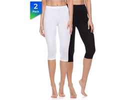 Merry Style MS-MS10-199-LE 2Pack Dames Capri Leggings - Sport - Vrijetijdsbroek - 3/4 Lengte - Katoen- Sporbroek - Yogabroek - Zwart/Wit - L