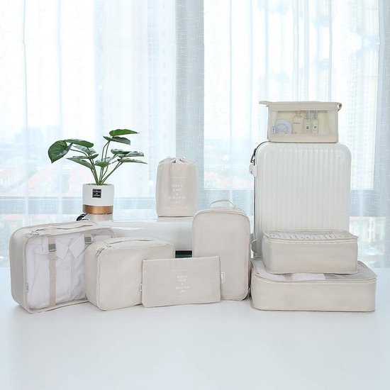 ECOHUB 4-delige Compressie Packing Cubes - Ruimtebesparende Koffer Organizers Beige