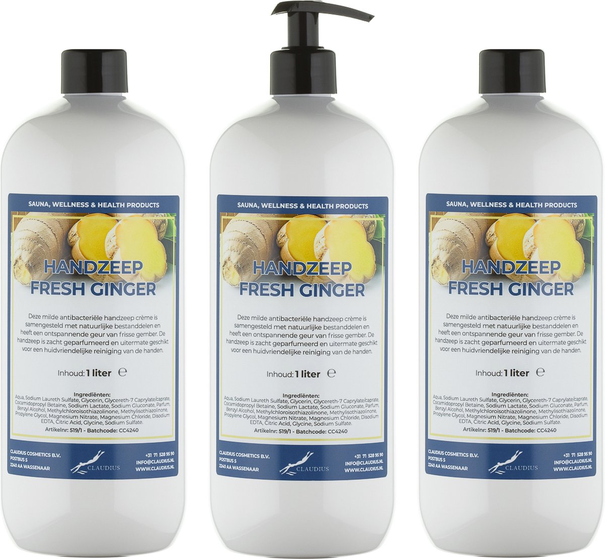 Goedkoopste Handzeep Fresh Ginger 1 liter - met gratis pomp - set van 3 stuks