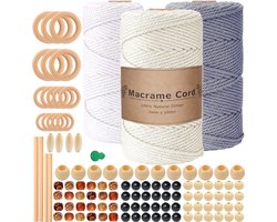 Macramé pakket met katoenen touw houten ringen en kralen