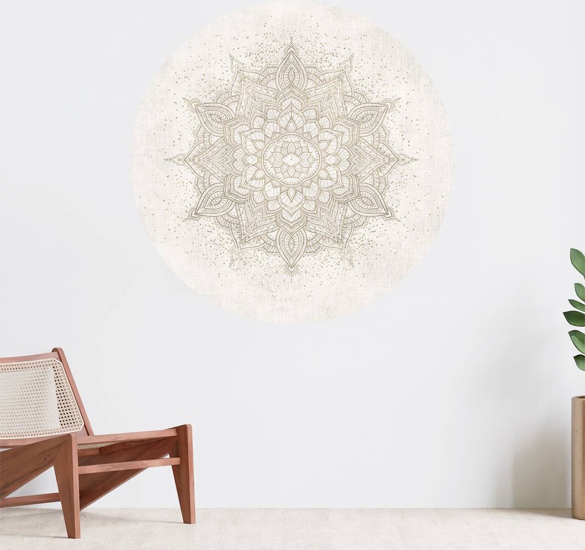 Muurcirkel zelfklevend behang - Golden Sparkling Mandala - beige - Wanddecoratie - 120cm behangcirkel - Ronde sticker voor aan de muur - Behangsticker verkrijgbaar in verschillende formaten