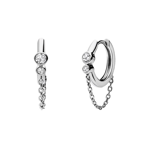 Lucardi Dames Zilveren oorringen zirkonia met ketting - Oorbellen - 925 Zilver - Zilver