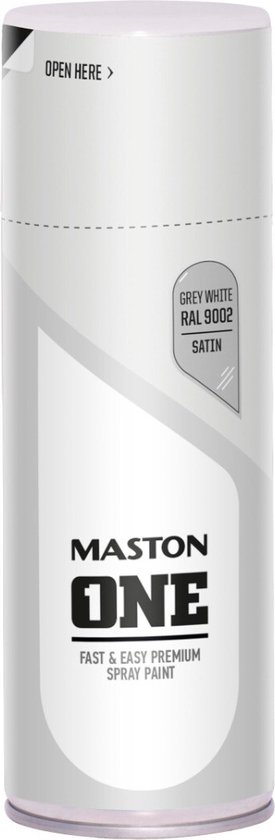 Maston ONE - spuitverf - zijdeglans - grijswit (RAL 9002) - 400 ml - spuitbus verf wit