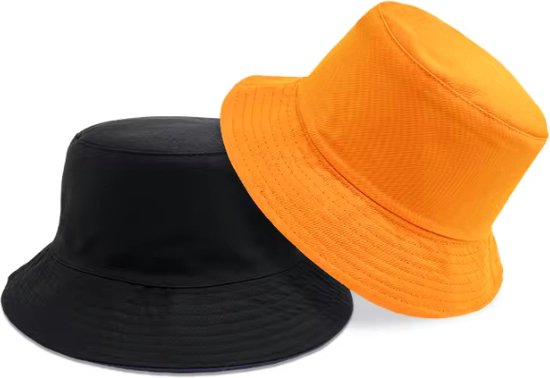 Foto: Bucket hat deluxe omkeerbaar vissershoedje dubbellaags oranje zwart wk ek koningsdag reversible maat 58 cm heren dames festival accessoire festivalhoedje regenhoedje zonnehoedje emmerhoed hoed unisex