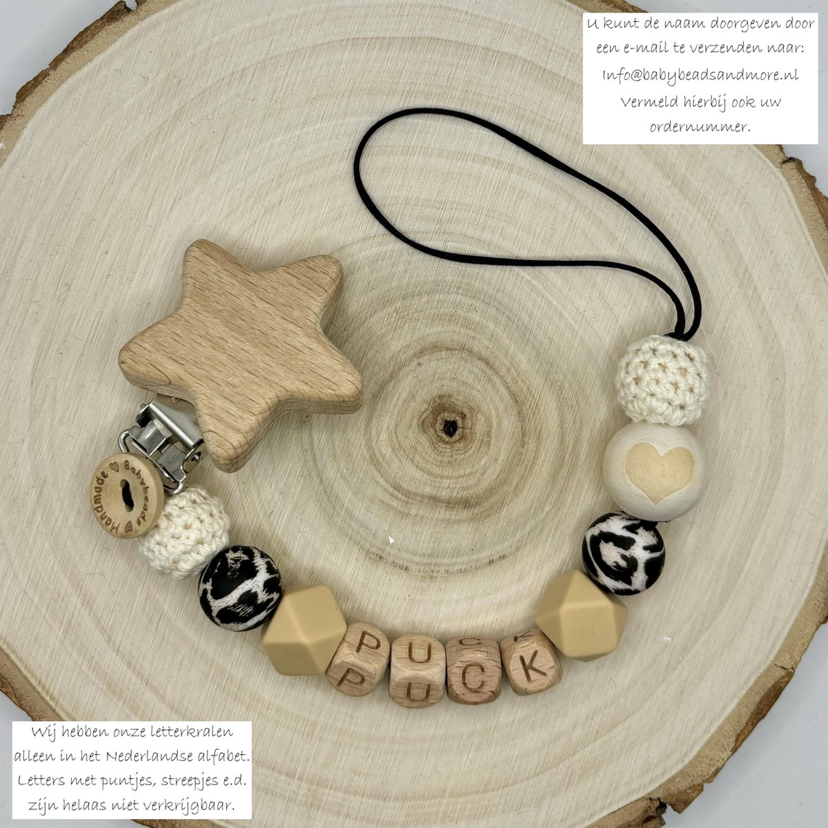Goedkoopste Babybeads - Speenkoord met naam - Cheetah nude - Gepersonaliseerd kraamcadeau