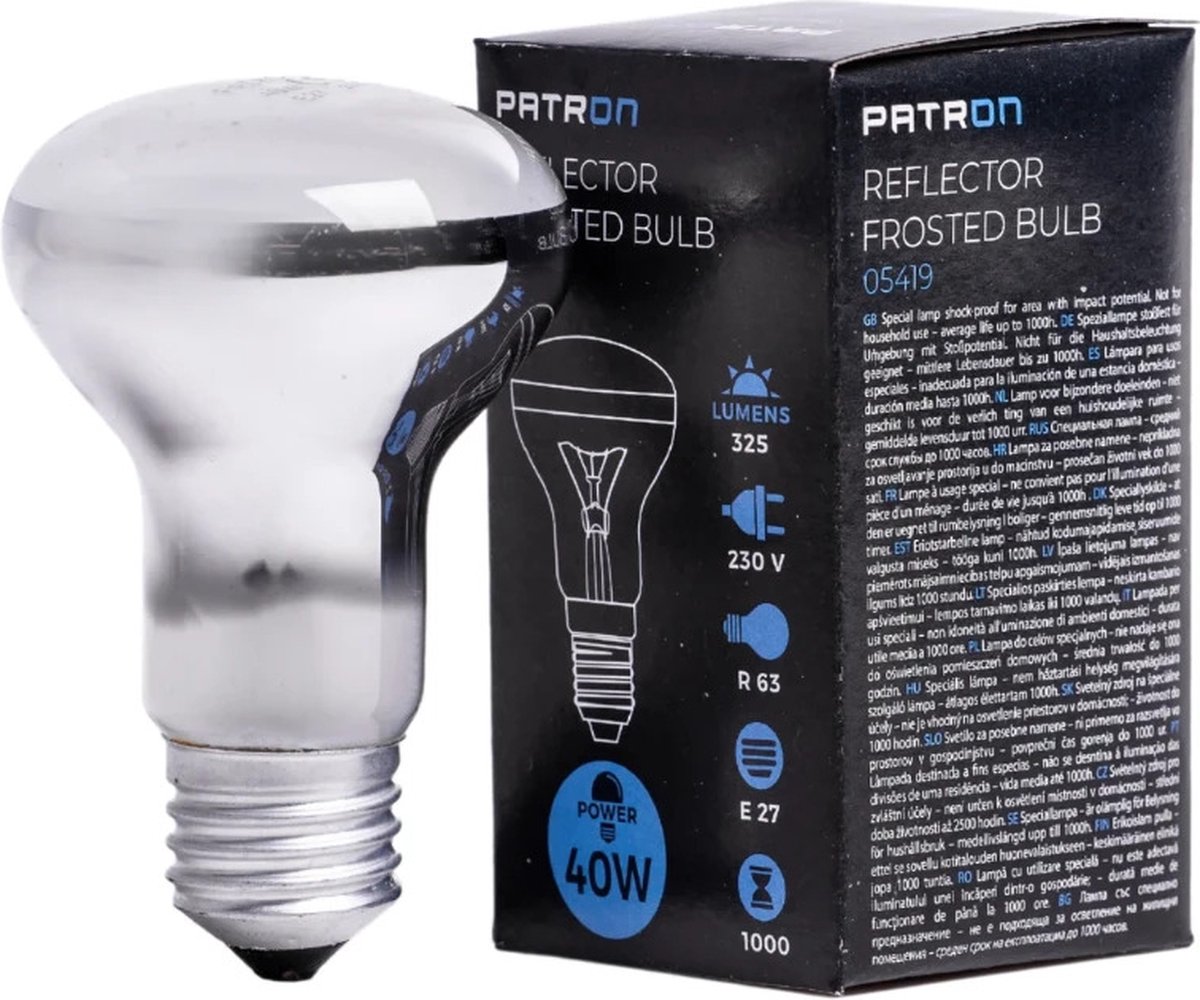 Patron E27 R63 Reflector Gloeilamp | 40W 2700K Mat | Dimbaar