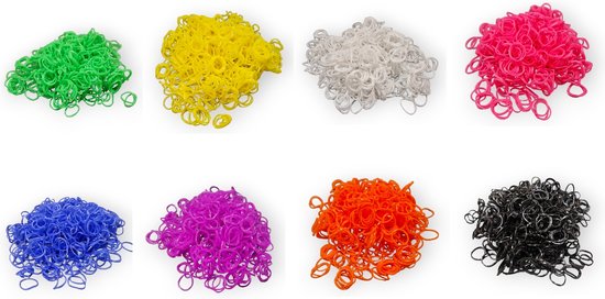 Foto: Loombandjes kleuren mix 8 zakjes met elk 600 bandjes weefhaak en s clips