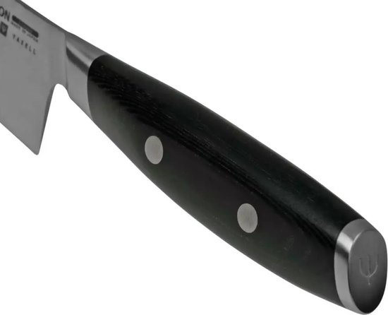 Yaxell Japonais - Série Tsuchimon - Couteau de Chef Santoku - Acier VG10 - 61 HRC - Lame 12,5 cm - 3 Couches d'Acier Damas - Manche Toile-Micarta