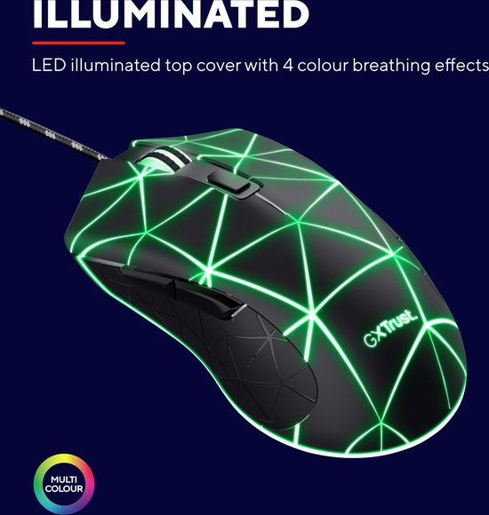 Trust GXT 133 Locx - Gaming Muis - Bedraad - 3200 DPI - LED verlichting - Zwart