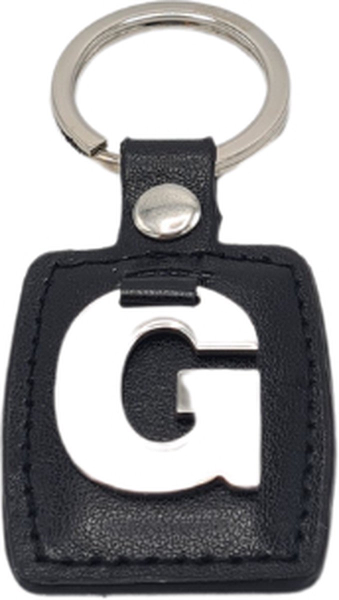 Sleutelhanger - Zilver/Zwart - Letter G - Kunstleer - Metaal