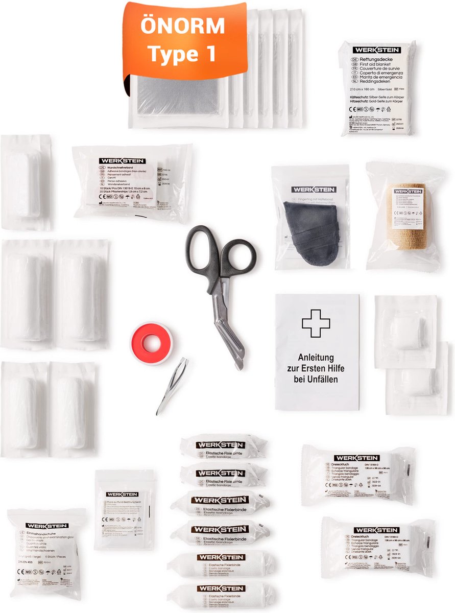 Goedkoopste WERKSTEIN EHBO koffer navulset ÖNORM Z1020 Type 1 inclusief EHBO-handleiding - EHBO doos navulset Ö-NORM Z 1020 Type 1 met praktische binnenzakken - ÖNORM Z1020 Type 1 EHBO set navulset voor bedrijven