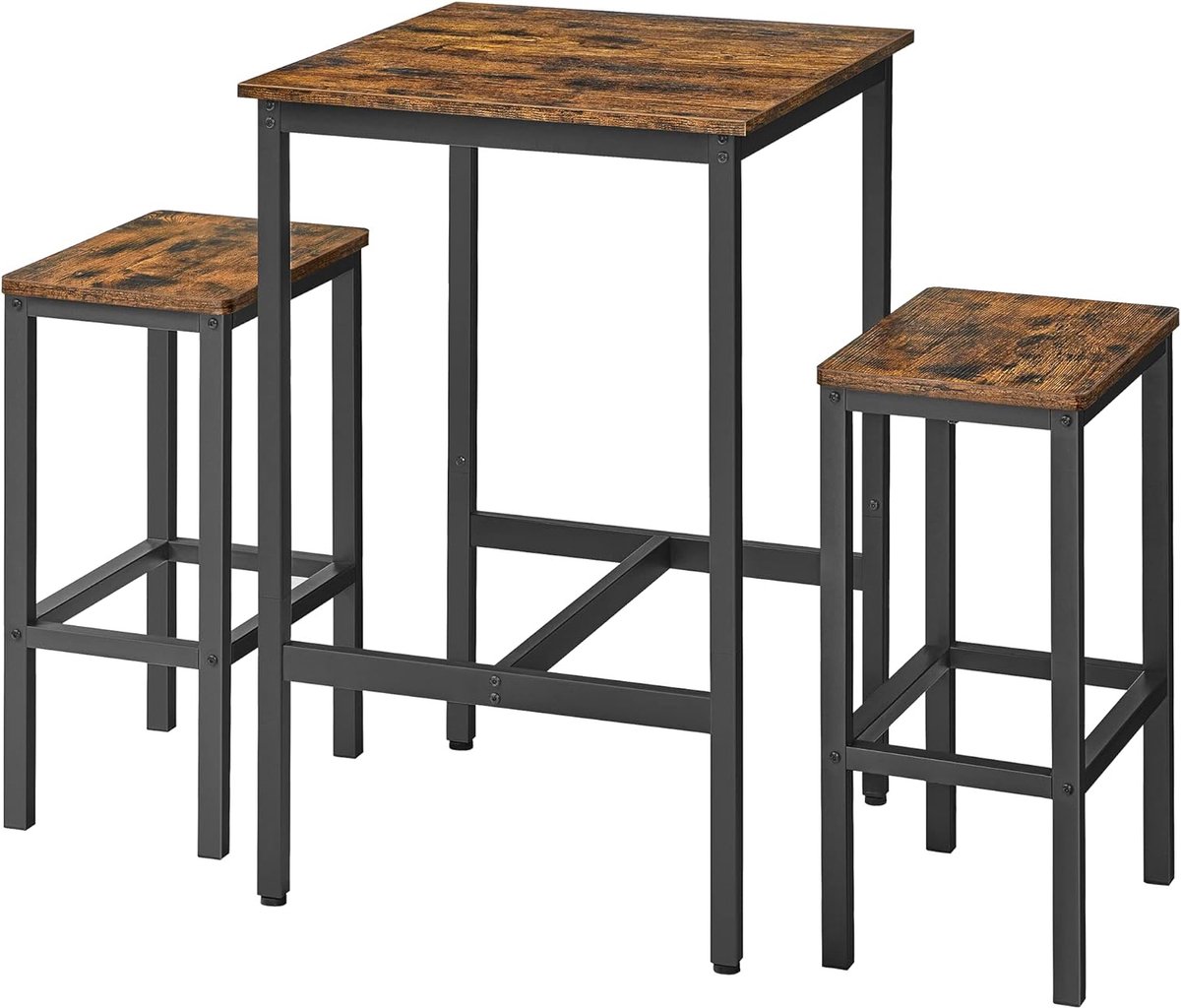 Hoppa! Bartafel en barkrukken set - Zwart/Bruin - Staal, spaanplaat - 60 x 60 x 90 cm