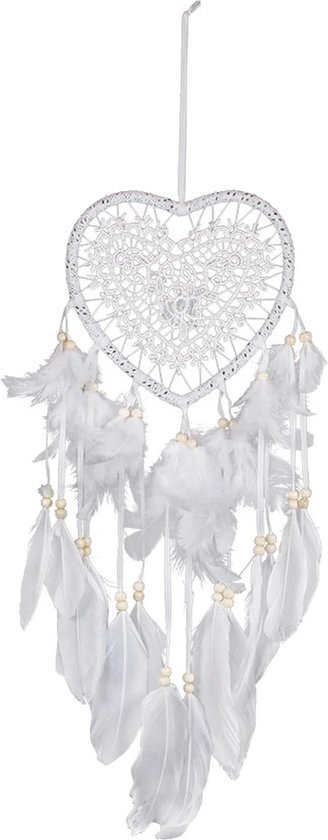 Foto: Handgemaakte dromen vanger i dream catcher xxl i grote handgemaakte dromen vanger i dream catcher dream catcher groot i droomvanger hart i met veren i wit