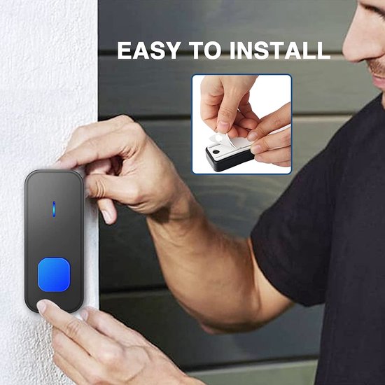 Draadloze Deurbel - Waterdichte - 400 m Bereik - Draadloze Bel Voor Buiten - met 2 plug-in-ontvangers en 1 Zender - Werkt op 55 melodieën - 5 Volumes - LED-flitser Deurbel - Zwart — afbeelding 2