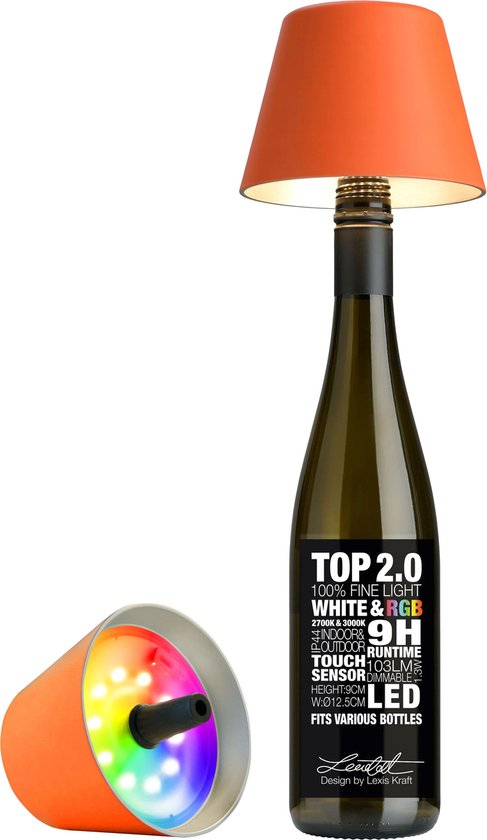 Lampe bouteille Sompex " TOP " avec bouchon durable 2.0 | Led| Oranje - intérieur / outdoor - rechargeable | RGB