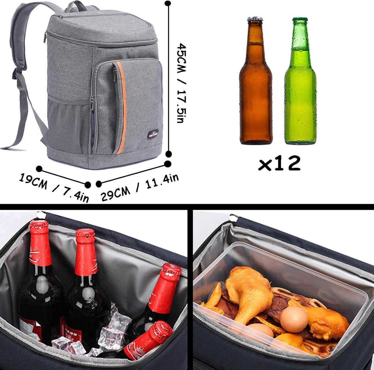 Koeltas koeltas picknickrugzak geïsoleerde grote waterdichte koelrugzak 25 l lekvrije picknicktas voor kamperen, picknick, barbecue, reizen en buitenactiviteiten (grijs)