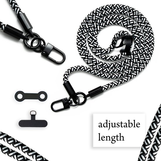 Chaîne de téléphone portable Cadorabo adaptée à HTC Desire 830 en NOIR - BLANC avec cordon de sangle réglable à accrocher autour du cou