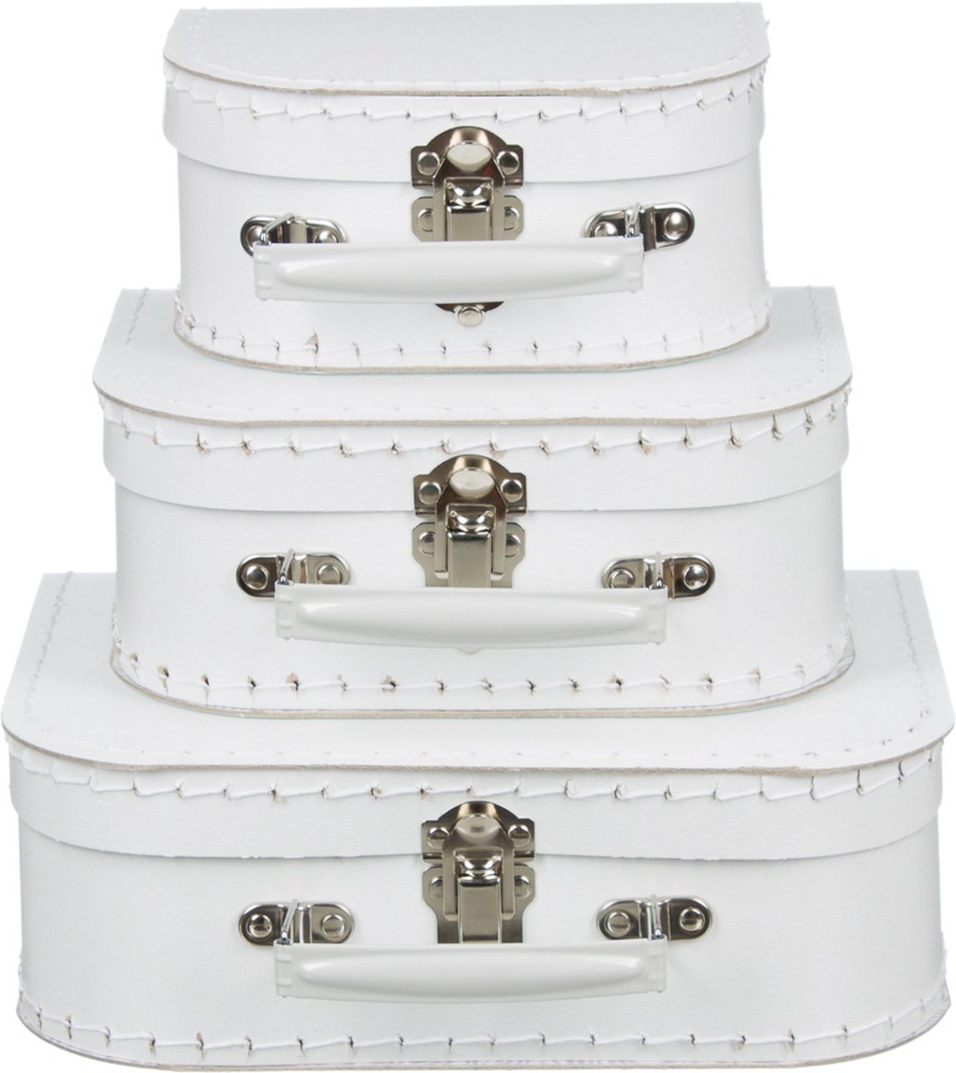 Kofferset - 3 koffers - 16-20-25cm - Decoratie - Kartonnen koffer - Logeerkoffer - Speelkoffer - Poppenkoffer- Opbergen - Vertelkoffer - Cadeau - Kraamkado - Wit