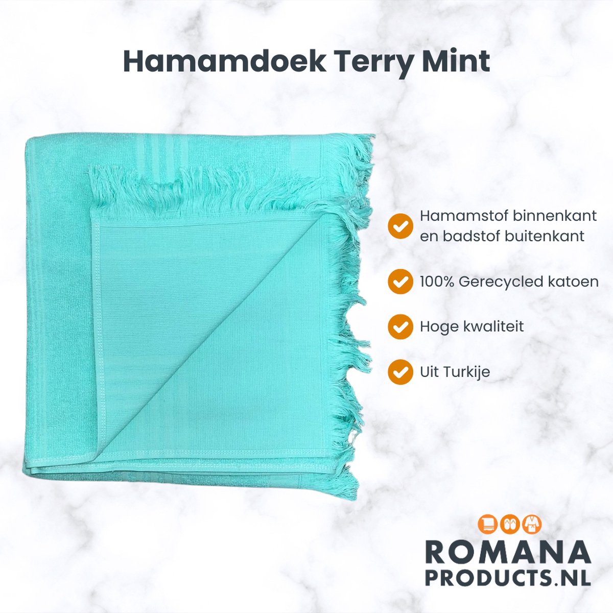 Romana Products Terry Hamamdoek - Baddoek - Strandlaken - Saunalaken - 100cm x 170cm - Mint