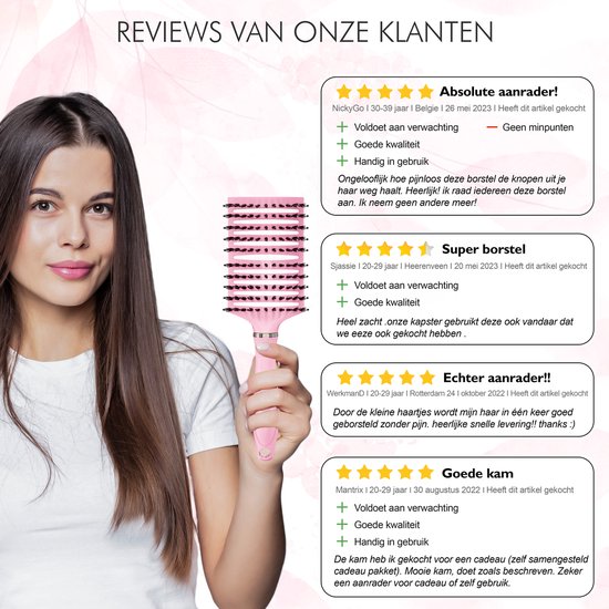 Brosse à cheveux perméable à Ventilation incurvée Moonie's - Brosse à cheveux anti-emmêlement - Rose - Brosse démêlante - Brosse ventilée incurvée - Pink