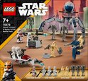 LEGO Star Wars 75372 box: 3 rode Clone Shock Troopers, 3 witte Clone Troopers, 3 Battle Droids, 4 Super Battle Droids, speeder bike en een grote spin-mech.